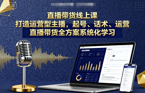 直播带货线上课，打造运营型主播，起号、话术、运营，直播带货全方案系统化学习-比钱轻创