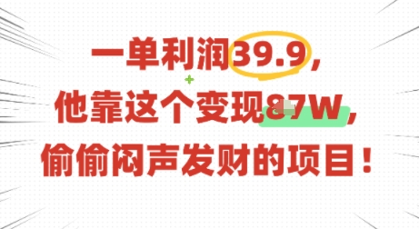 一单利润39.9，有人靠这个变现几十个，偷偷闷声发财的项目-比钱轻创