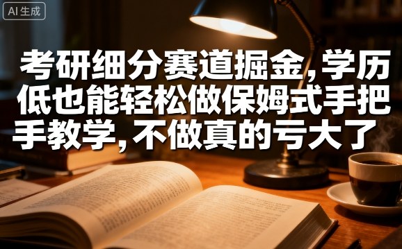 考研细分赛道掘金，日入1k+，学历低也能轻松做保姆式手把手教学，不做真的亏大了【揭秘】-比钱轻创