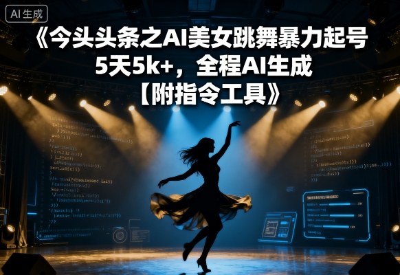 今日头条之AI美女跳舞暴力起号，5天1k+，全程AI生成【附指令工具】-比钱轻创