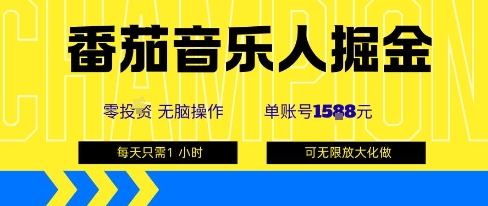 番茄音乐人掘金，单账号最高可撸1k+，可无限矩阵去做，零投入-比钱轻创