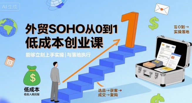 外贸SOHO从0到1低成本创业课，能够立刻上手实操与落地执行-比钱轻创