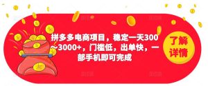 2023拼多多电商项目,稳定一天300~3000+,门槛低,出单快,一部手机即可完成-比钱轻创