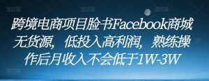 跨境电商项目脸书Facebook商城无货源，低投入高利润，熟练操作后月收入不会低于1W-3W-比钱轻创