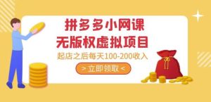 黄岛主·拼多多小网课无版权虚拟项目分享课:起店之后每天100-200收入-比钱轻创