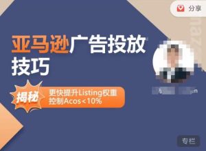 亚马逊广告投放技巧-详解流量底层原理+广告漏斗逻辑，更快提升Listing权重，控制Acos 10%-比钱轻创