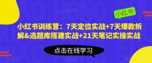 小红书训练营：7天定位实战+7天爆款拆解&选题库搭建实战+21天笔记实操实战-比钱轻创