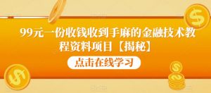 99元一份收钱收到手麻的金融技术教程资料项目【揭秘】-比钱轻创