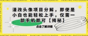 漫改头像项目分解，即使是小白也能轻松上手，仅需一部手机即可【揭秘】-比钱轻创