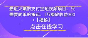 最近火爆的支付宝短视频项目，只需要简单的搬运，1万播放收益300+【揭秘】-比钱轻创