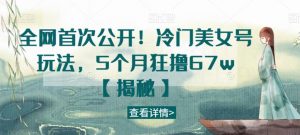 全网首次公开！冷门美女号玩法，5个月狂撸67w【揭秘】-比钱轻创