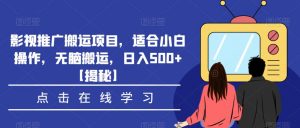 影视推广搬运项目，适合小白操作，无脑搬运，日入500+【揭秘】-比钱轻创
