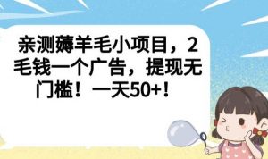 亲测薅羊毛小项目，2毛钱一个广告，提现无门槛！一天50+【揭秘】-比钱轻创