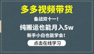 多多视频带货，备战双十一，纯搬运也能月入5w，新手小白也能学会-比钱轻创