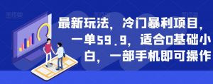 最新玩法，冷门暴利项目，一单59.9，适合0基础小白，一部手机即可操作【揭秘】-比钱轻创
