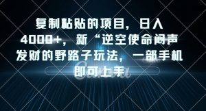 复制粘贴的项目,日入4000+,新“逆空使命“闷声发财的野路子玩法,一部手机即可上手-比钱轻创