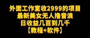 外面工作室收2999的项目最新美女无人撸音浪日收益几百到几千【教程+软件】（仅揭秘）-比钱轻创