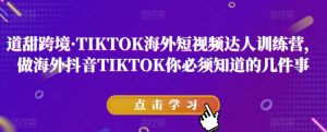 道甜跨境·TIKTOK海外短视频达人训练营，做海外抖音TIKTOK你必须知道的几件事-比钱轻创
