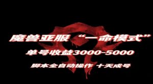 魔兽亚服一命模式，10天成号-单号3千-5千，脚本全自动操作，保姆级教学【揭秘】-比钱轻创