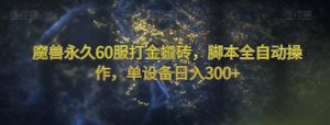 魔兽永久60服打金搬砖，脚本全自动操作，单设备日入300+【揭秘】-比钱轻创