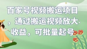 百家号视频搬运项目，通过搬运视频放大收益，可批量起号【揭秘】-比钱轻创