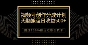 最新视频号创作分成计划，无脑搬运一天收益500+，100%搬运过原创技巧【揭秘】-比钱轻创