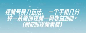 视频号暴力玩法，一个手机几分钟一条原创视频一周收益3800+（附820G视频素材）-比钱轻创