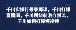 千川实操打号录屏课,千川打爆直播间,千川瞬烧刺激自然流,千川如何打爆短视频-比钱轻创