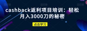 cashback返利项目培训：轻松月入3000刀的秘密-比钱轻创