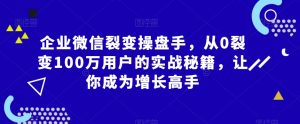 企业微信裂变操盘手，从0裂变100万用户的实战秘籍，让你成为增长高手-比钱轻创