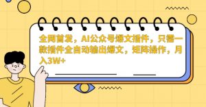 全网首发，AI公众号爆文插件，只需一款插件全自动输出爆文，矩阵操作，月入3W+【揭秘】-比钱轻创