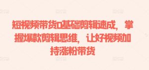 短视频带货0基础剪辑速成，掌握爆款剪辑思维，让好视频加持涨粉带货-比钱轻创