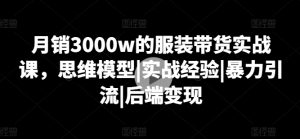 月销3000w的服装带货实战课,思维模型|实战经验|暴力引流|后端变现-比钱轻创