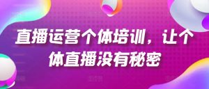 直播运营个体培训，让个体直播没有秘密，起号、货源、单品打爆、投流等玩法-比钱轻创