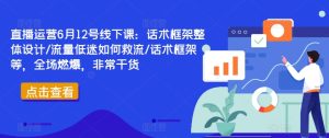直播运营6月12号线下课：话术框架整体设计/流量低迷如何救流/话术框架等，全场燃爆，非常干货-比钱轻创