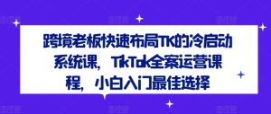 跨境老板快速布局TK的冷启动系统课，TikTok全案运营课程，小白入门最佳选择-比钱轻创