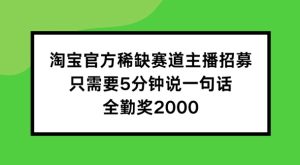 淘宝官方稀缺赛道主播招募 ，只需要5分钟说一句话， 全勤奖2000【揭秘】-比钱轻创