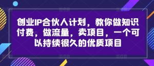 创业IP合伙人计划，教你做知识付费，做流量，卖项目，一个可以持续很久的优质项目-比钱轻创