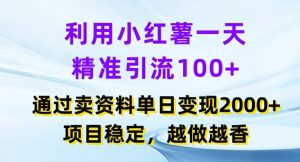 利用小红书一天精准引流100+，通过卖项目单日变现2k+，项目稳定，越做越香【揭秘】-比钱轻创