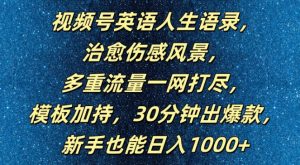 视频号英语人生语录，多重流量一网打尽，模板加持，30分钟出爆款，新手也能日入1000+【揭秘】-比钱轻创