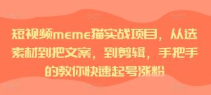 短视频meme猫实战项目,从选素材到把文案,到剪辑,手把手的教你快速起号涨粉-比钱轻创