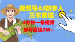 视频号AI数字人玩转三农赛道，2分钟一条视频，单月变现2W+-比钱轻创