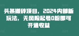 头条搬砖项目，2024内部新玩法，无风险起号0粉即可开通收益-比钱轻创