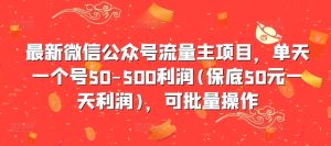 最新微信公众号流量主项目，单天一个号50-500利润(保底50元一天利润)，可批量操作-比钱轻创