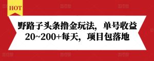 野路子头条撸金玩法,单号收益20~200+每天,项目包落地-比钱轻创