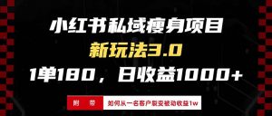 小红书瘦身项目3.0模式，新手小白日赚收益1000+附从一名客户裂变收益-比钱轻创