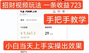 招财视频玩法，一条视频收益723，手把手教学，小白当天可上手-比钱轻创