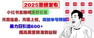 2025重磅发布：小红书直播间连怼引流，无需连麦、无需上镜，突破单号限制，暴力日引流600+-比钱轻创