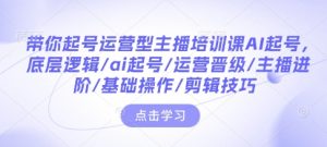带你起号运营型主播培训课AI起号,底层逻辑/ai起号/运营晋级/主播进阶/基础操作/剪辑技巧-比钱轻创