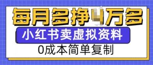 小红书虚拟资料项目，0成本简单复制，每个月多挣1W【揭秘】-比钱轻创